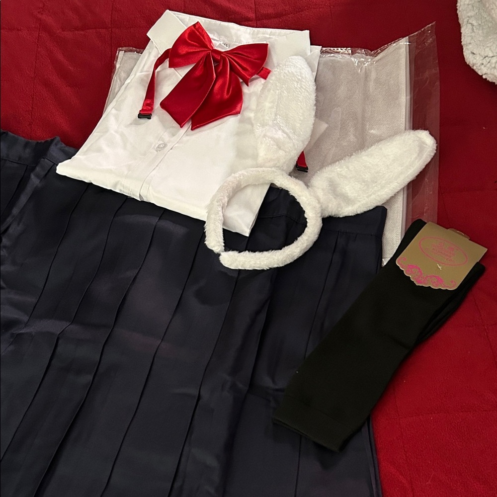 Adult schoolgirl Costume with Red Bow